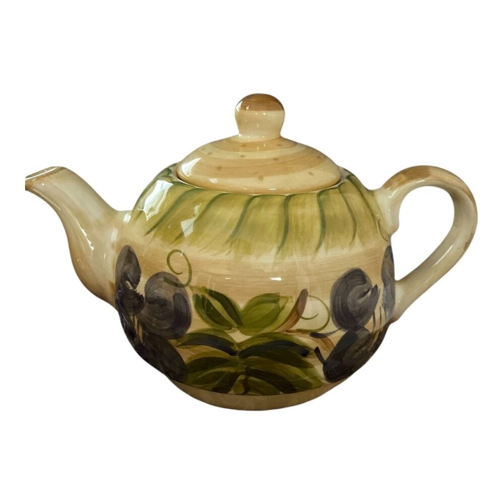 Tabletops Unlimited Provincial Grapes Teapot Hand Painted Ceramic Vintage